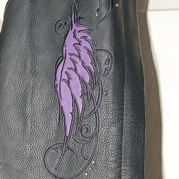 Women’s Milwaukee Leather Diamond Label Rider Chaps Pants Sz S Purple Wings - Picture 3 of 16